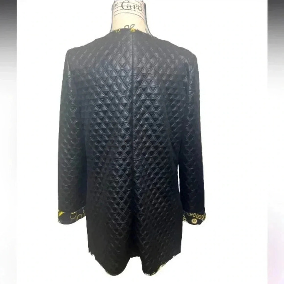 ROZ & ALI JACKET BLACK AND GOLD PRINT QUILTED LONG POCKETS SIZE SMALL - Picture 3 of 10